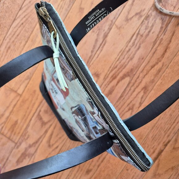 Retro Camera Print Leather Tote Bag Small OOAK One of a Kind Graphic Print - Picture 10 of 13